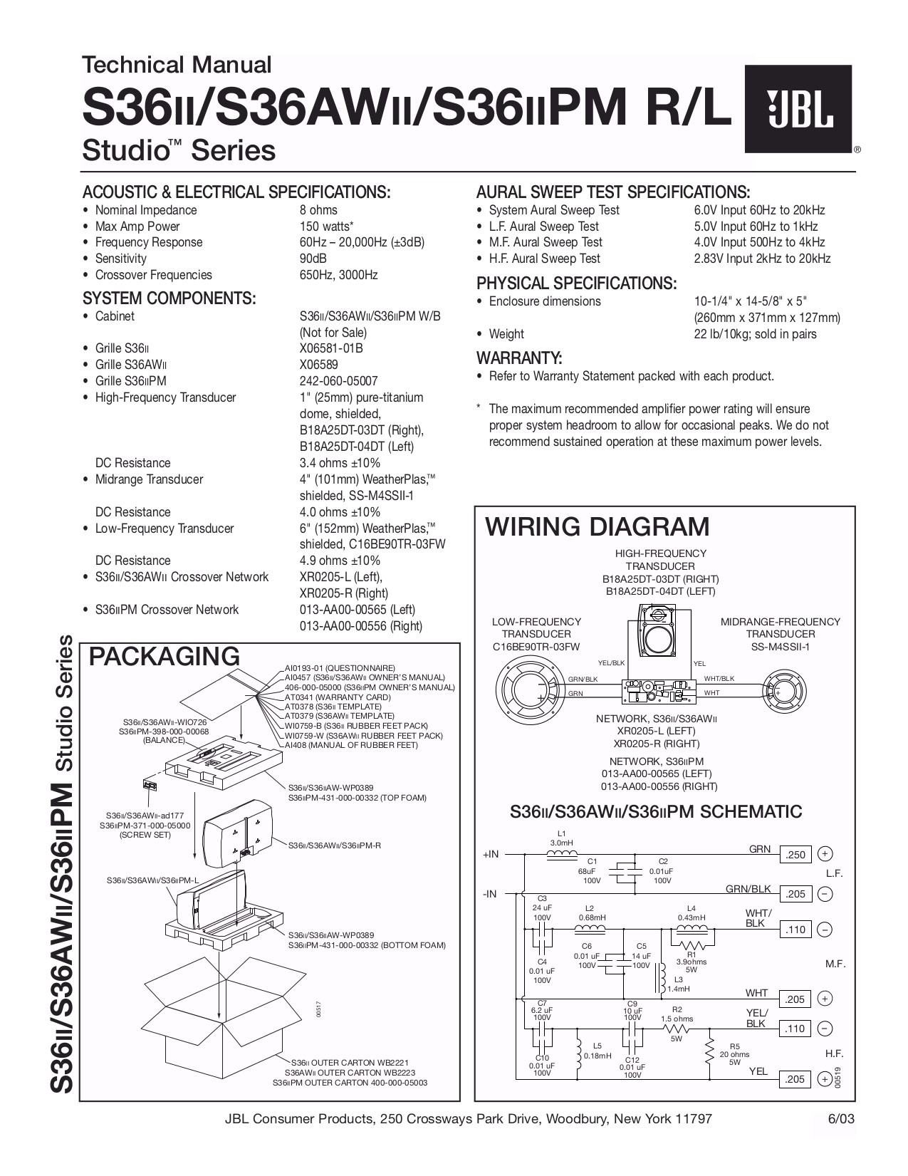 Download free pdf for JBL S36AW Speaker manual
